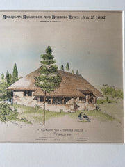 Thatched Shelter, Franklin Park, Boston, MA, 1892, Hand Colored, Original -