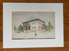 Police Station Brighton, Boston, MA, 1892, E Wheelwright, Hand Colored, Original -