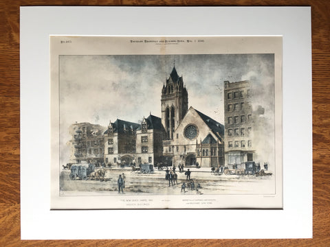 Mission outlet Chapel, Emmanuel Church, Boston, Massachusetts, 1889, Rotch & Tilden, Architects. Hand Colored, Original Plan, Architecture, Vintage