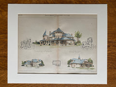 William Wilson Residence, New York, 1892, Manly N Cutter, Hand Colored, Original -