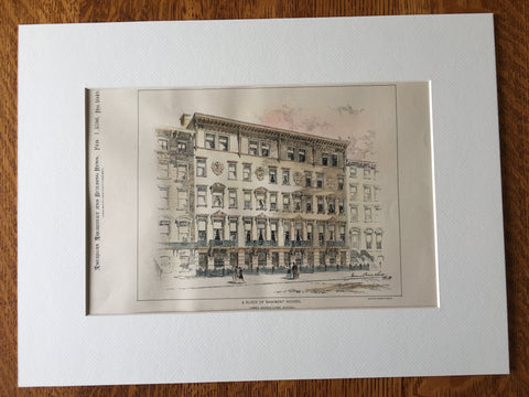 Block of Basement Houses by James Brown Lord, NY, 1896, Original Hand Colored -