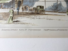 Shops & Offices, King St, Nottingham, England, UK, 1896, Hand Colored, Original -