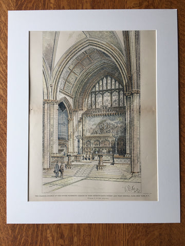 Chancel, Church of Divine Paternity, NY, 1897, W Potter, Hand Colored, Original -