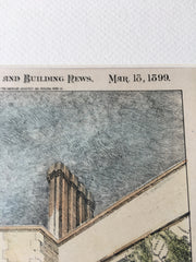 Richmond Court Apartments, Boston, MA, 1898, Cram et al., Hand Colored Original -