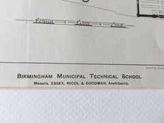 Birmingham Municipal Technical School, England, UK, 1893, Hand Colored Original -