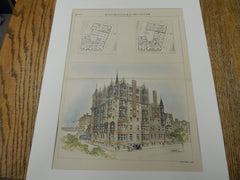 The Charlesgate, Boston, MA, 1892. Original Plan. Hand-colored. J.P. Putnam.