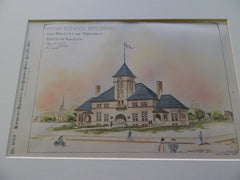 High School Building, Emporia, KS, 1895. Original Plan. Hand Colored. Harry Jones.