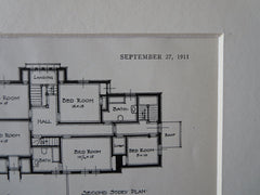 Interior, George Holloway House, Ravenna, OH, 1911, Lithograph. Bohnard & Parsons